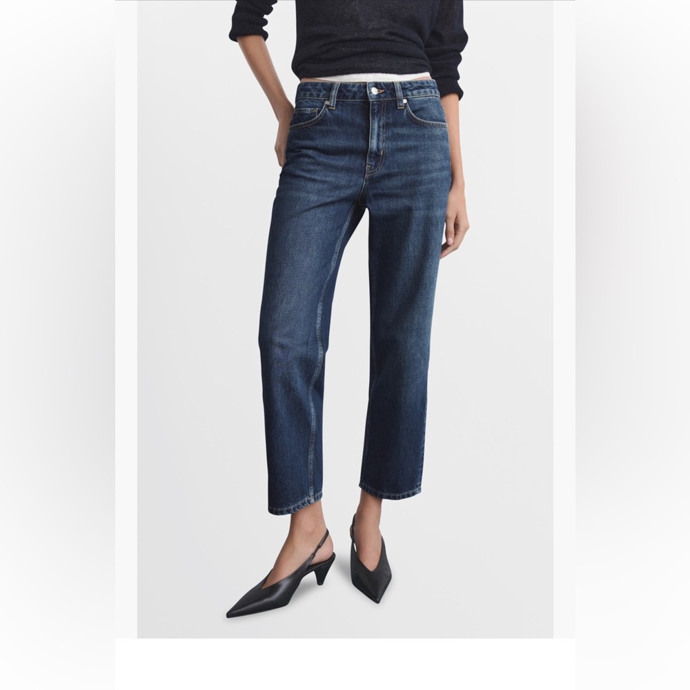 Mango Dark Blue Cropped Straight Jeans